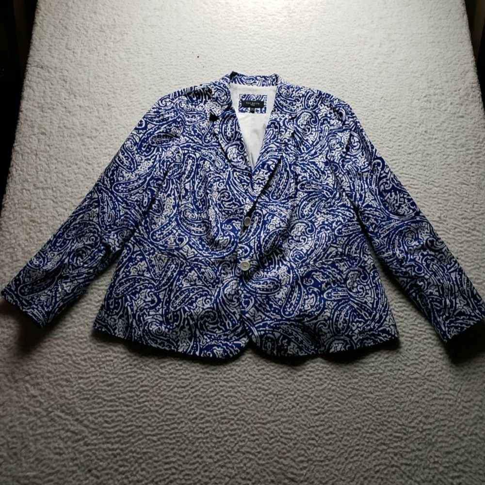 Talbots Blazer Jacket Womens Plus 20W Blue Paisley Two Button Lined Career